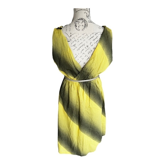 ANTHROPOLOGIE Maeve Ombre Surplice V Neck Sleeveless Mini Dress Neon Green Med - Picture 2 of 9